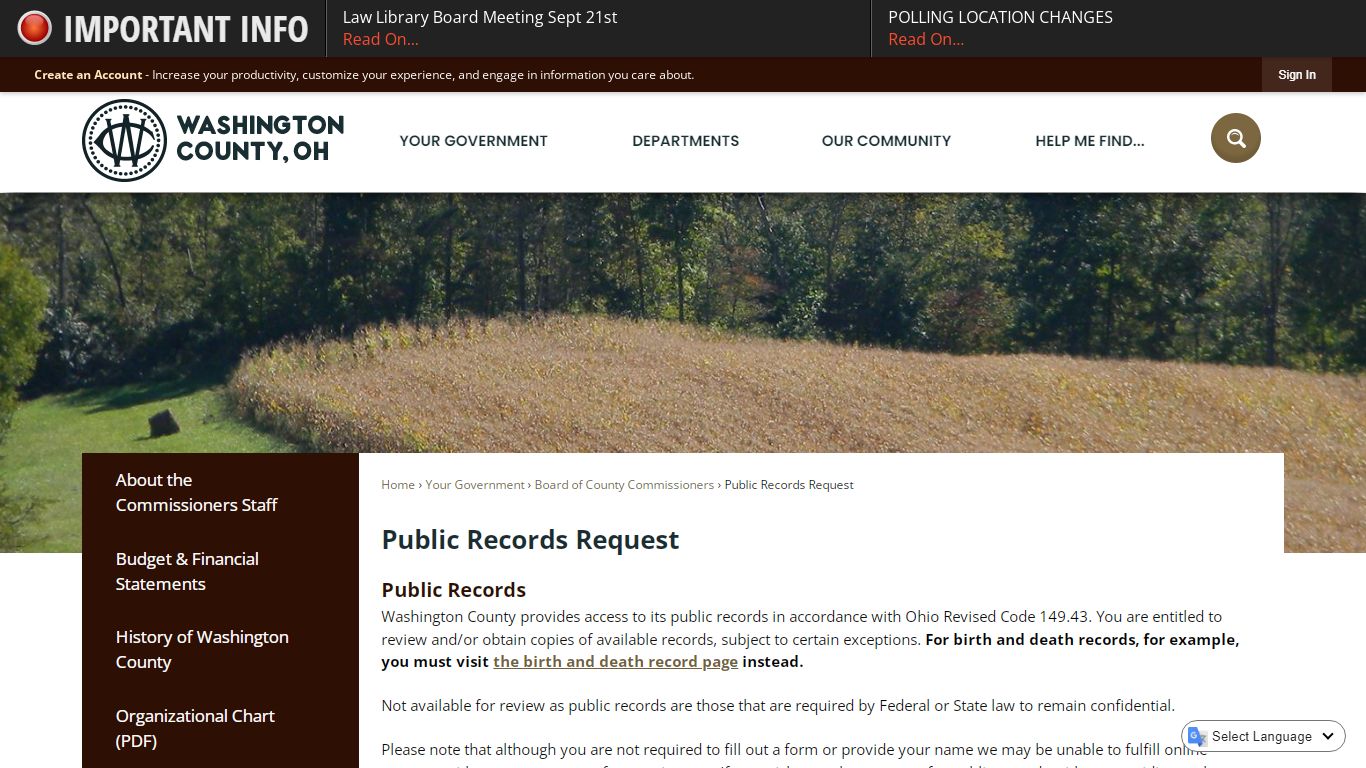Public Records Request | Washington County, OH - Official Website