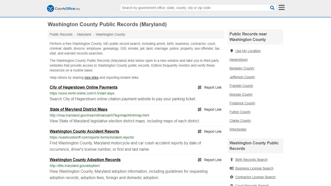 Washington County Public Records (Maryland) - County Office